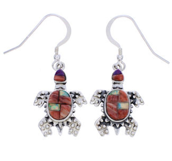 Sterling Silver And Multicolor Inlay Turtle Earrings EX32303